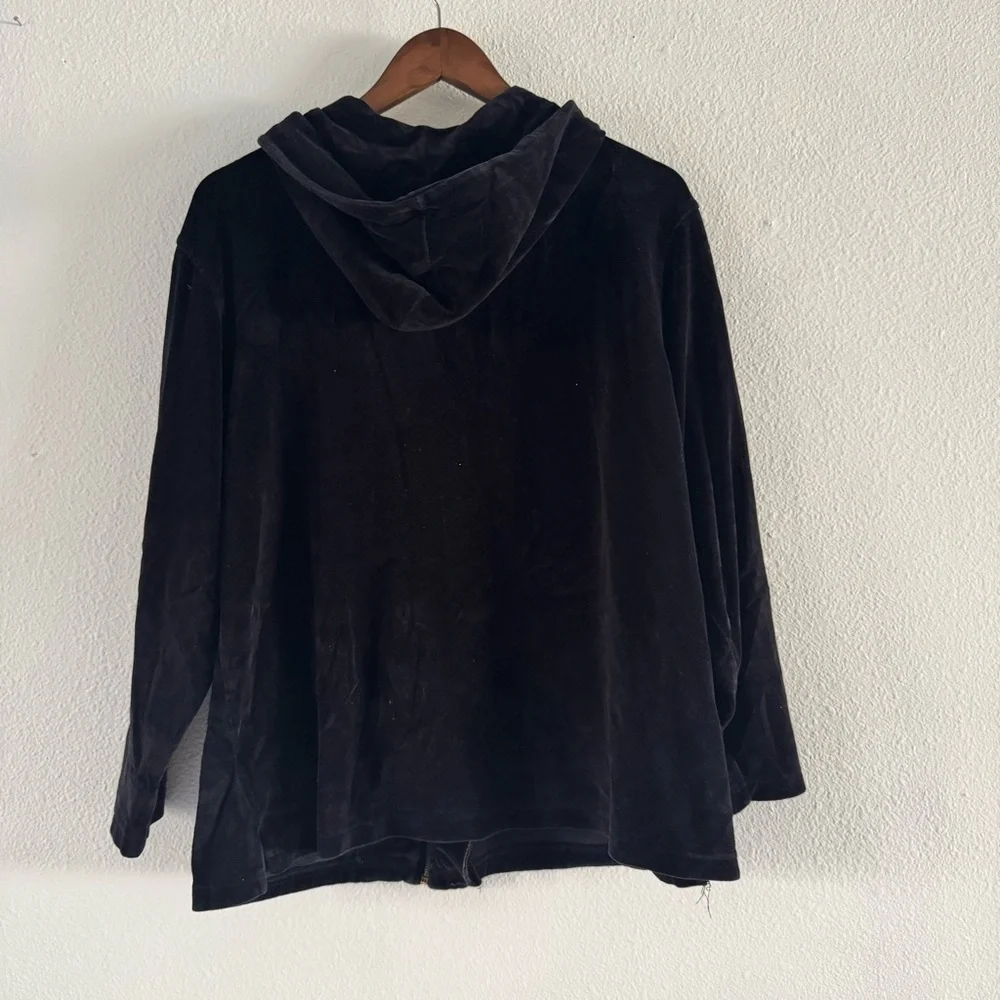 Y2K Velour Zip Up Hoodie Large Black Loungewear Cozy Athleisure Cotton Couture - Picture 10 of 12